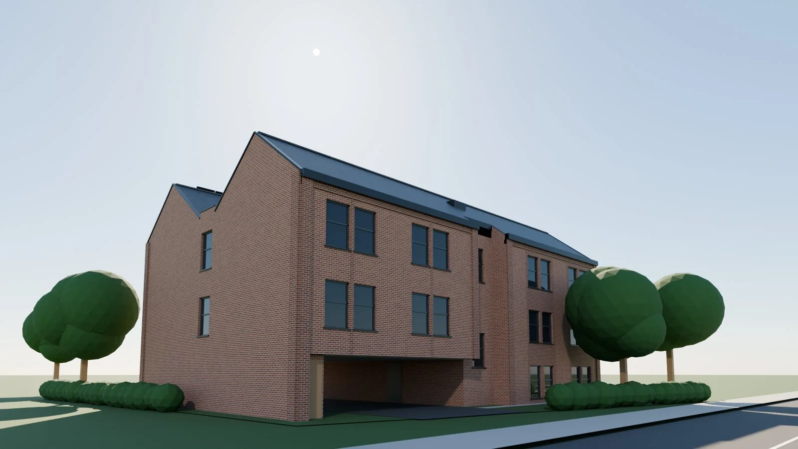 Textured 3D model of a 14-apartment residential scheme in North West England