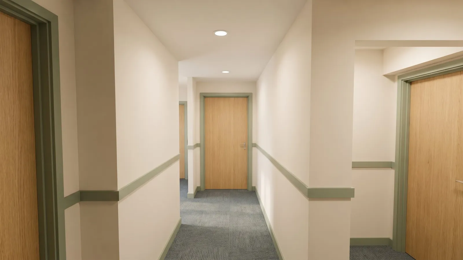 Final CGI, first-floor corridor, residential case study