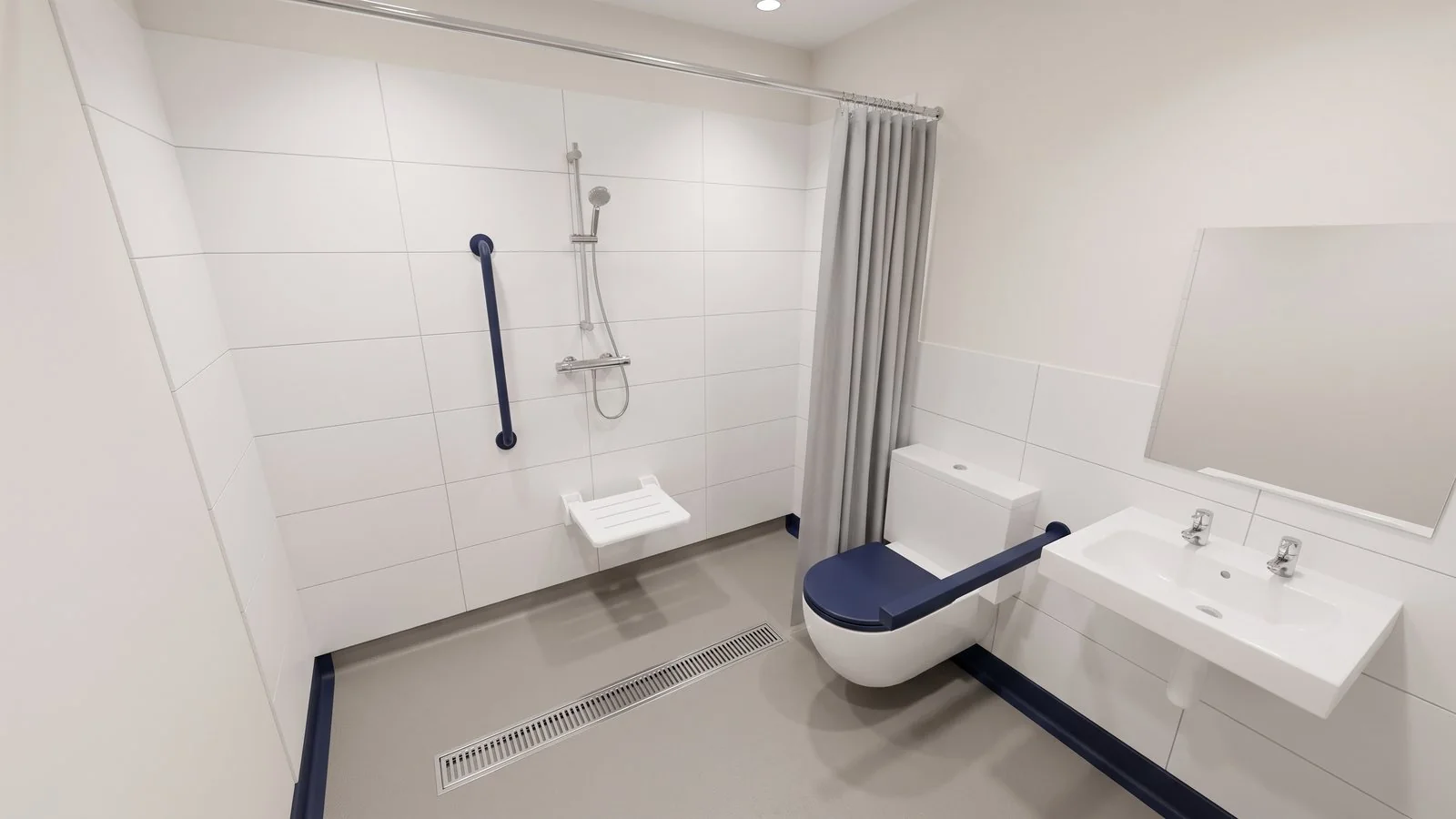 Final level-access wet room CGI for a 14-apartment residential scheme