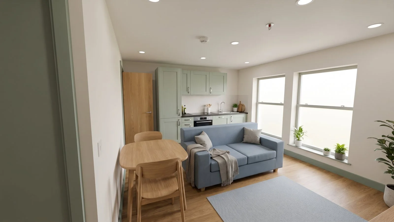 Living and kitchen view for a 14-apartment residential scheme — Final CGI